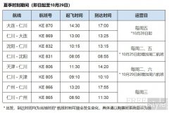 大韩航空公布中国大陆地区航